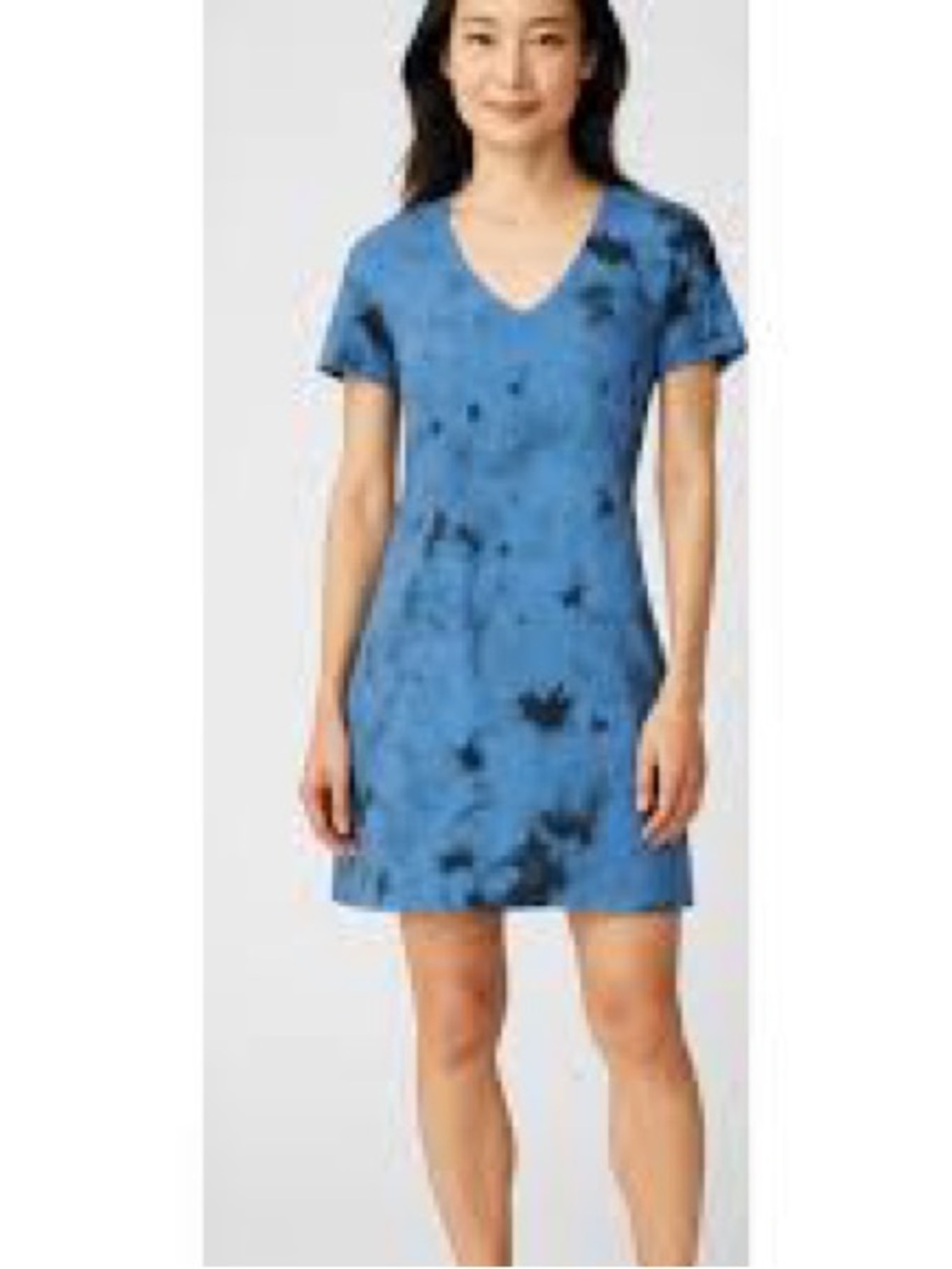 cloth & stone Blue Tie-Dye V-Neck Short Sleeve Dress